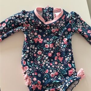 Ruffle Butts Navy Floral Baby Swimsuit